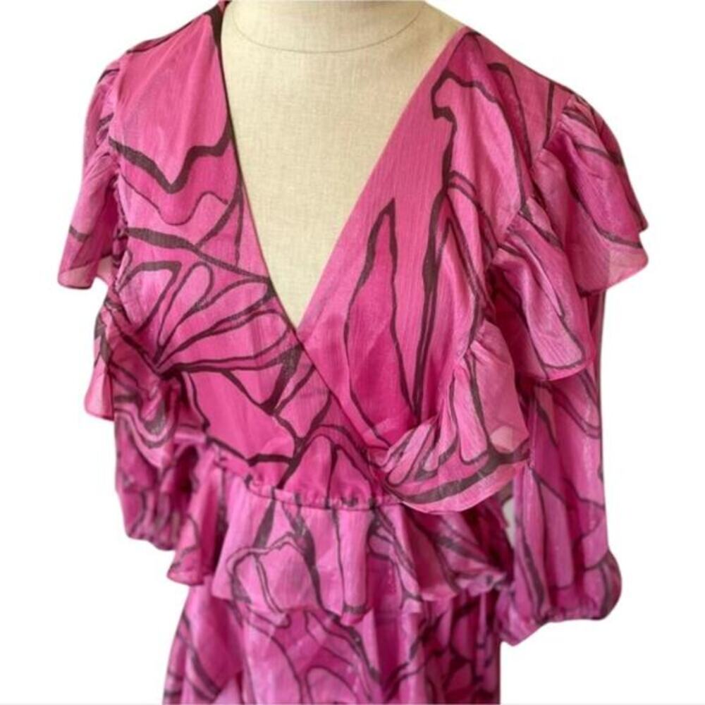 TED BAKER Victoir Shimmer Abstract Tie Back Pinafore Ruffle Dress 3 NWT $445 - Picture 6 of 13